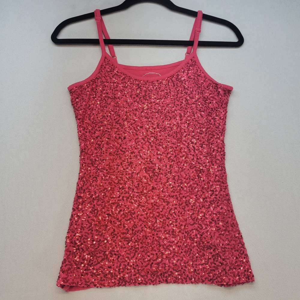 INC Sequin Cami Women Medium Red Glam Adjustable Strap Tank Top Romantic
